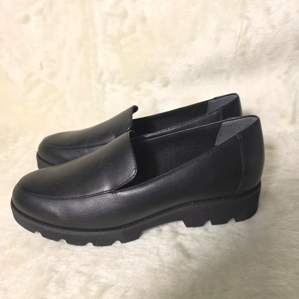 Vionic Kensley Lug Sole Loafer Black Leather Orthotic Women 6.5 NEW